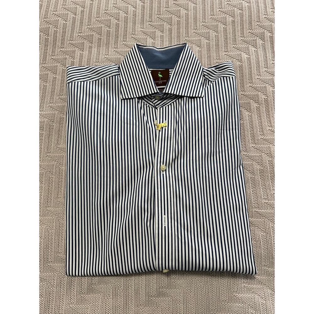 Tailor Byrd Navy Striped Button Down Size M - image 1
